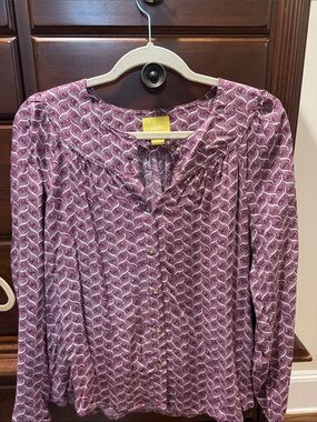Maeve Plum Wave-Print Button Front Top